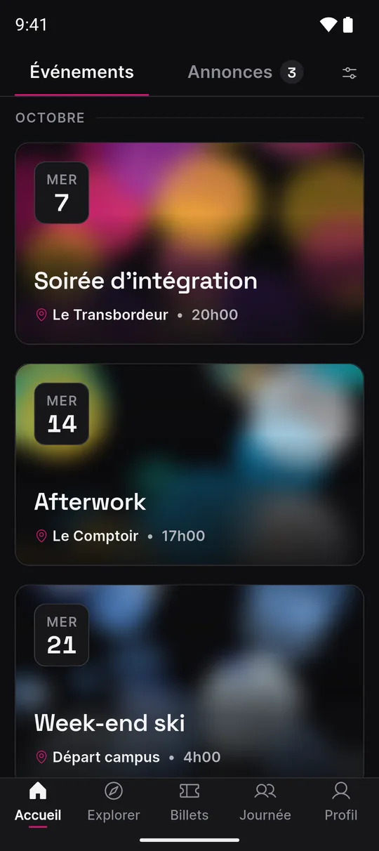 Fil des événements de l’app Mundle